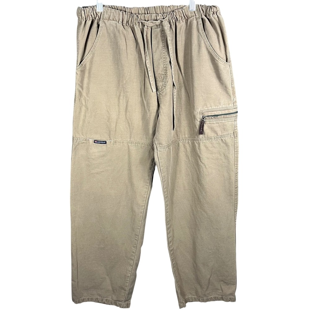 101 Millitary Cargo Pants Mens XXL Tan Khaki Cotton Elastic Waist Straight Leg